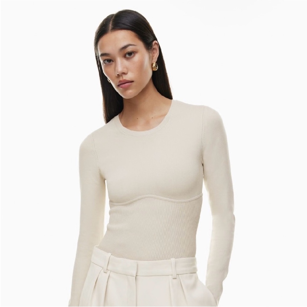 Aritzia Babaton empire sculpt long sleeve top matte pearl small - Picture 1 of 7